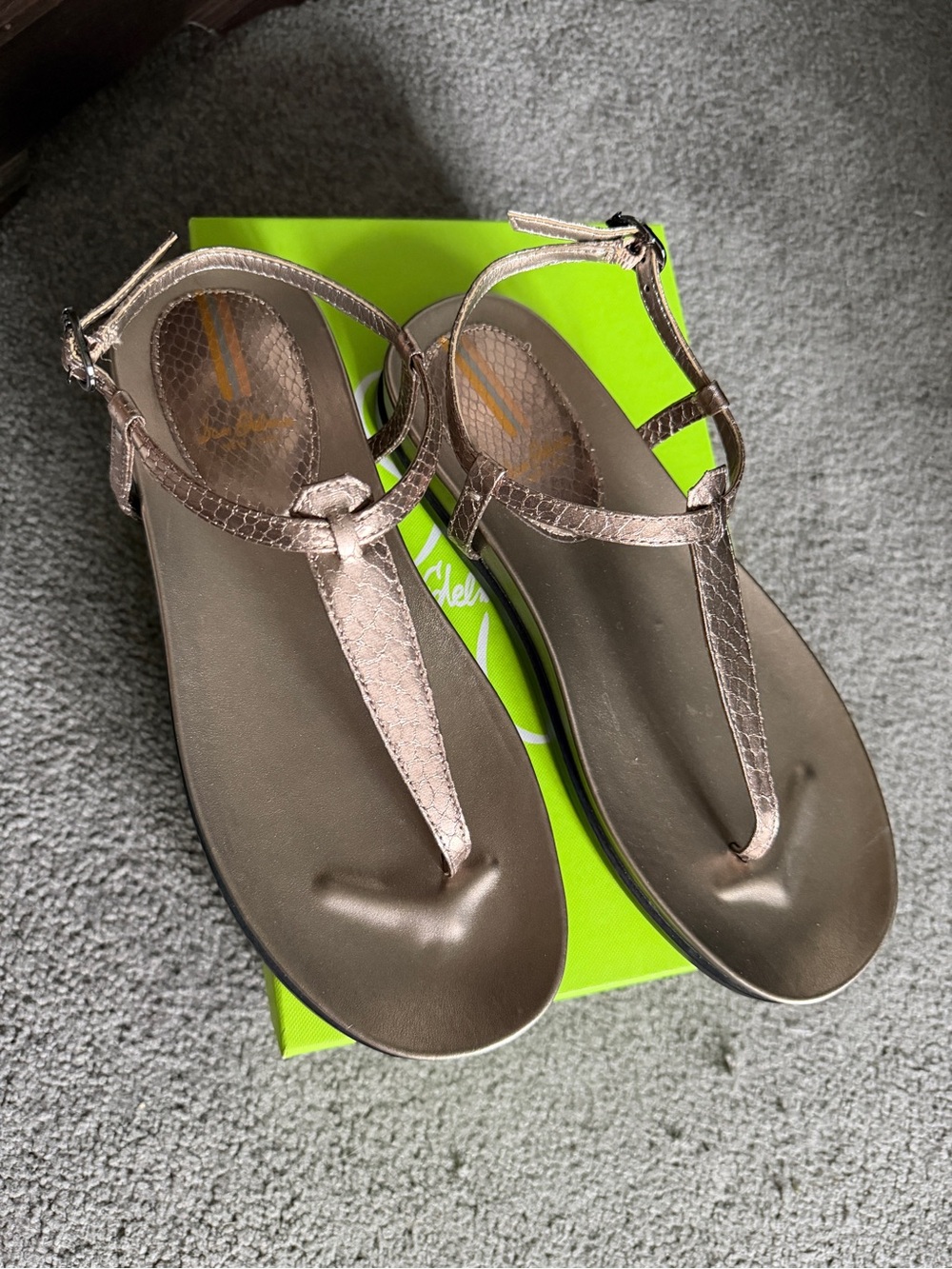 Sam Edelman Metallic Pewter T-Strap Sandals